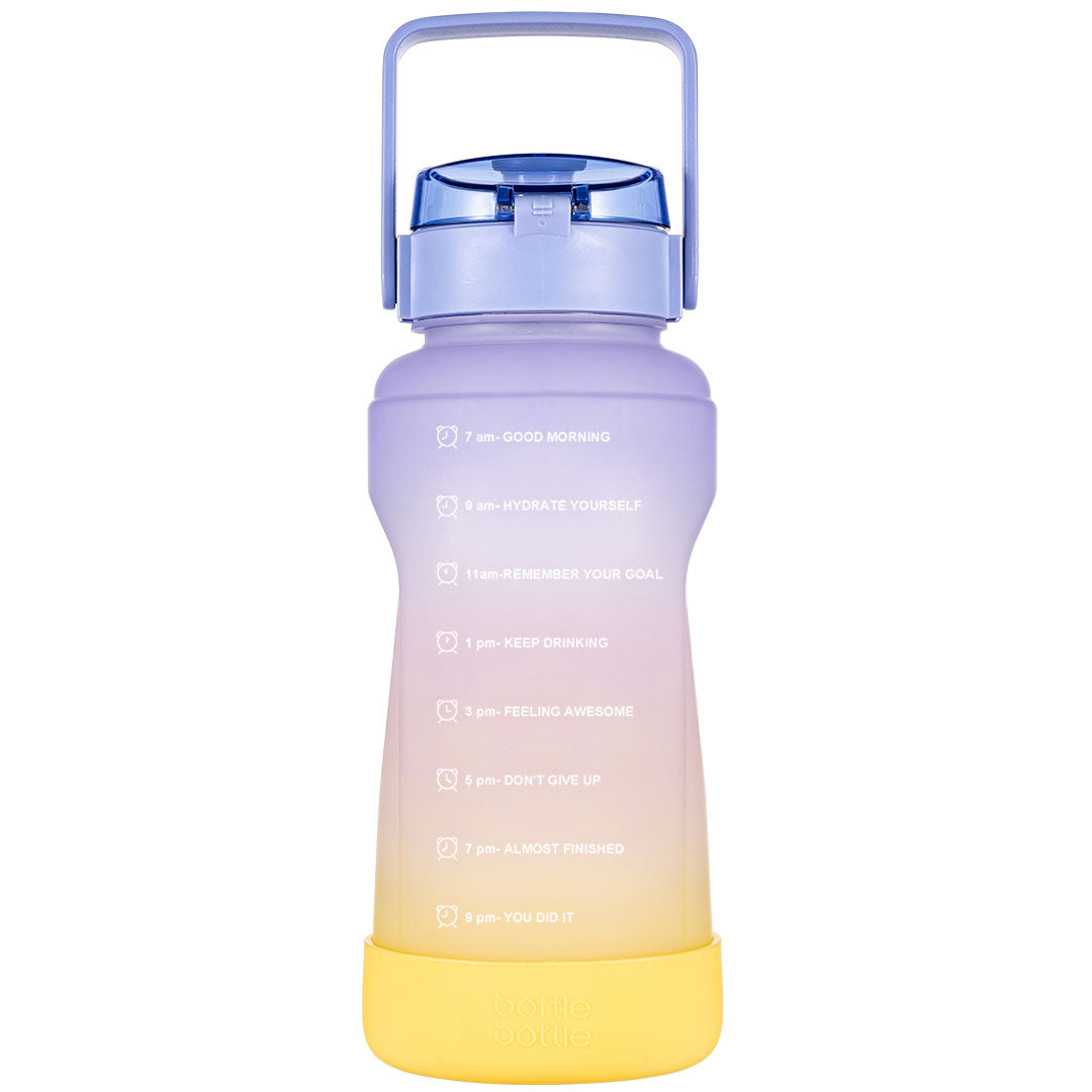 64oz motivational water bottle with time marker purple pink yellow 1