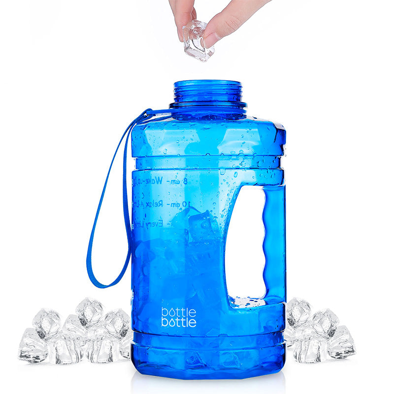 Half gallon blue motivational water bottle with straw 3