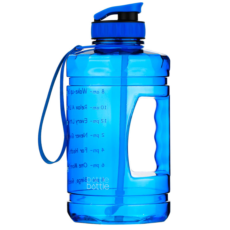 Half gallon blue motivational water bottle with straw 1
