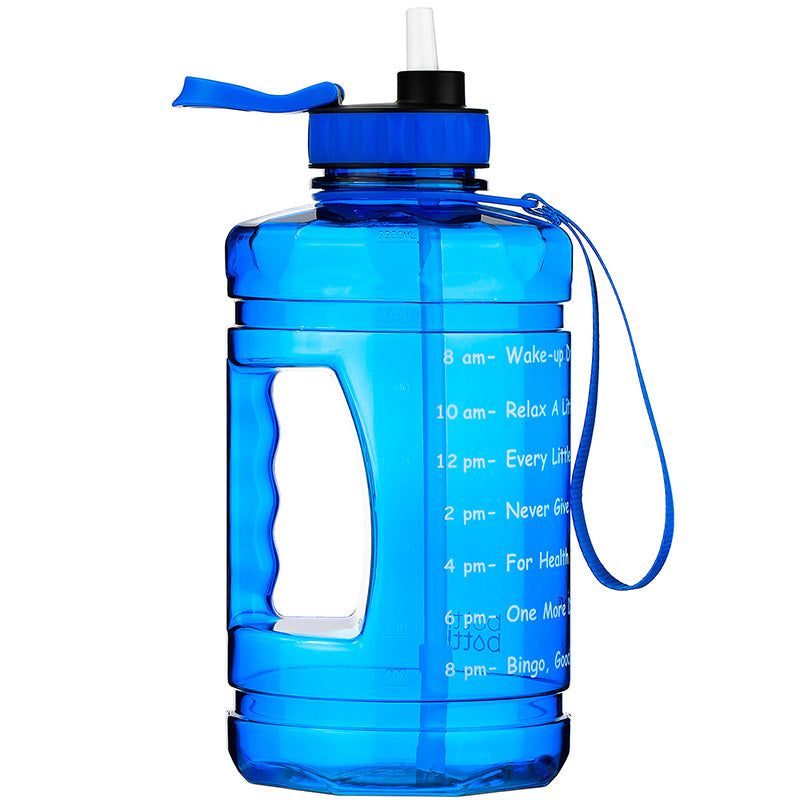 Half gallon blue motivational water bottle with straw 2