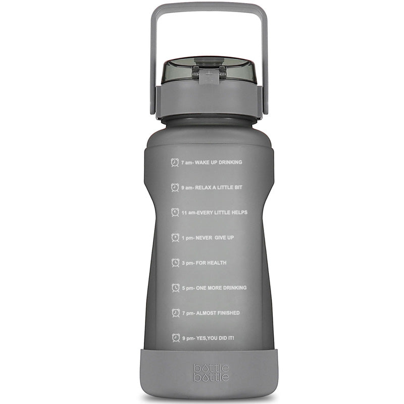 64oz gray motivational water bottle with straw 1