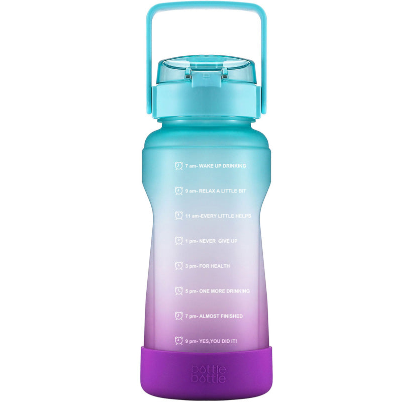 64oz green purple motivational water bottle with straw 1