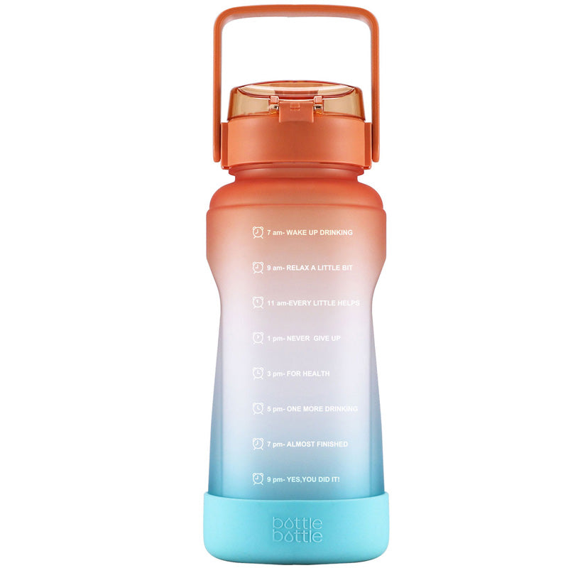 64oz motivational water bottle with time marker orange green 1