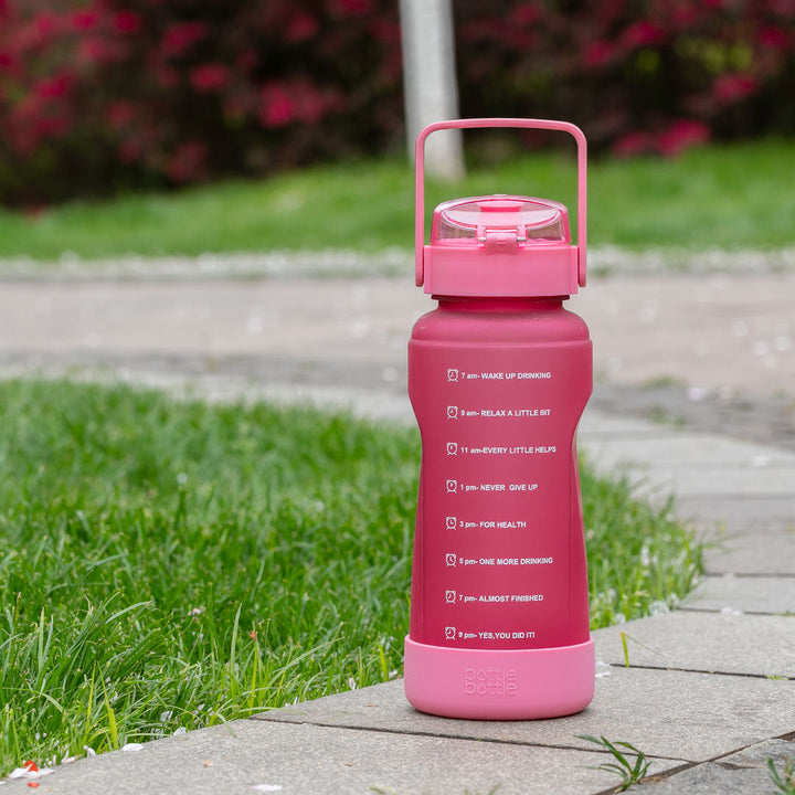 64oz motivational water bottle with straw rose red 3