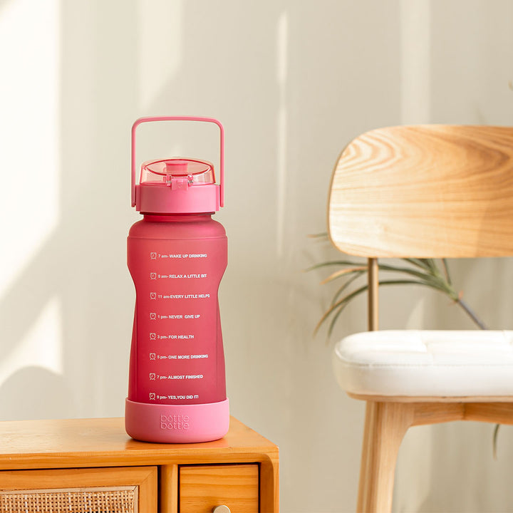 64oz motivational water bottle with straw rose red 4